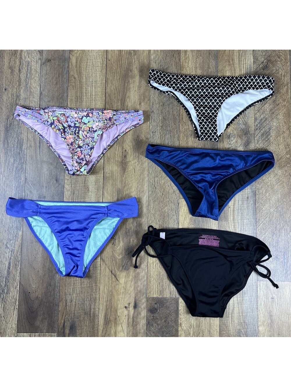 Victorias Secret Bikini Swimsuit Bottoms Bundle Lot Bow Cheeky Strap Floral 5 PC